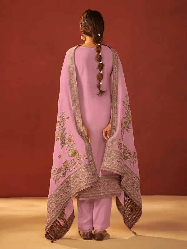 Pink printed silk kurti set with cutdana work
