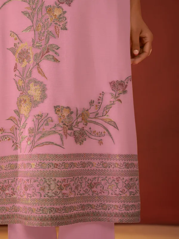 Pink printed silk kurti set with cutdana work