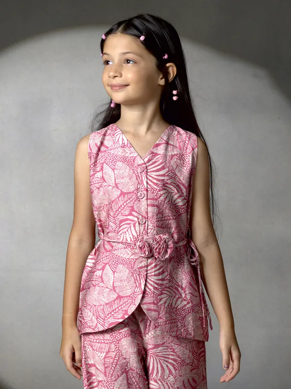 Pink printed silk palazzo co-ord set for girls