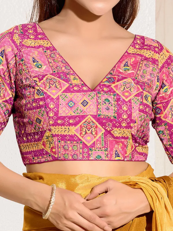 Pink printed viscose rayon ready made blouse