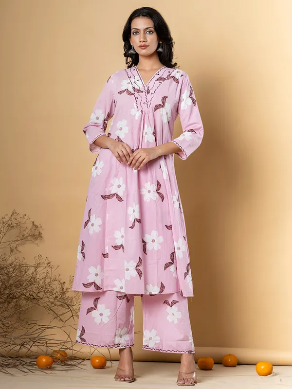 Pink printed women kurti set in cotton