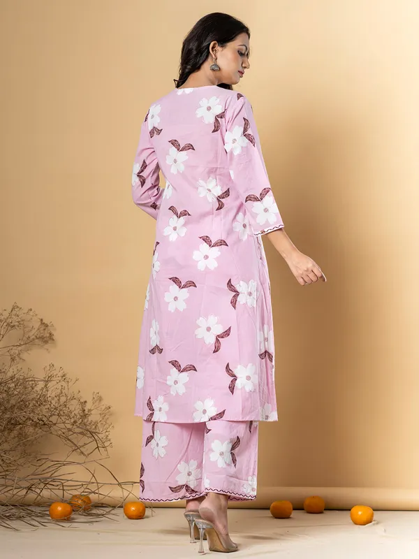 Pink printed women kurti set in cotton