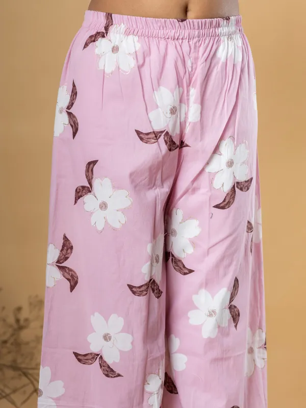 Pink printed women kurti set in cotton