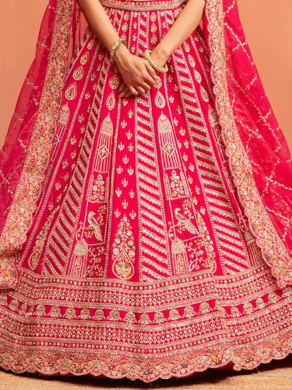 Pink raw silk lehenga choli for brides