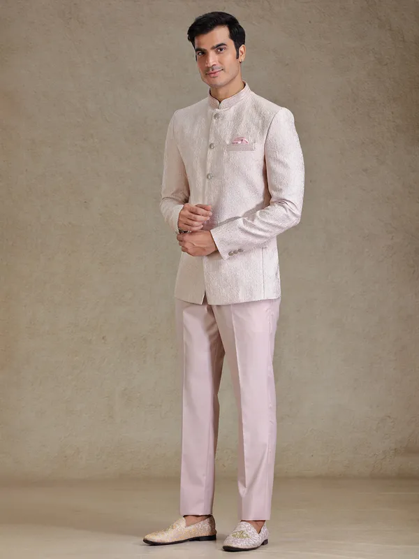 Pink resham weaved jodhpuri for reception