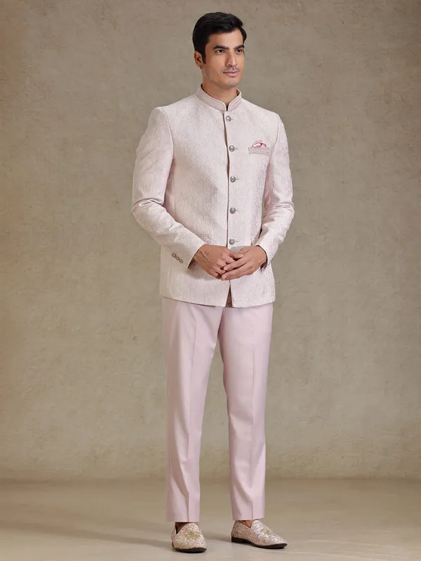 Pink resham weaved jodhpuri for reception