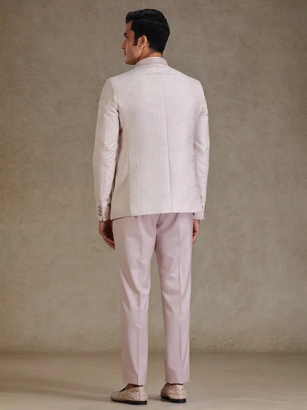 Pink resham weaved jodhpuri for reception