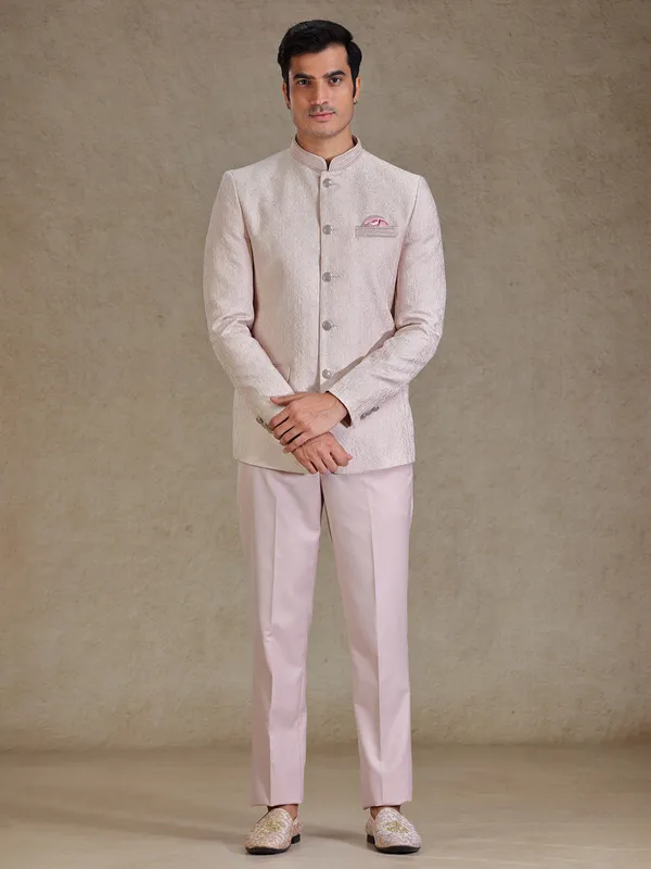 Pink resham weaved jodhpuri for reception