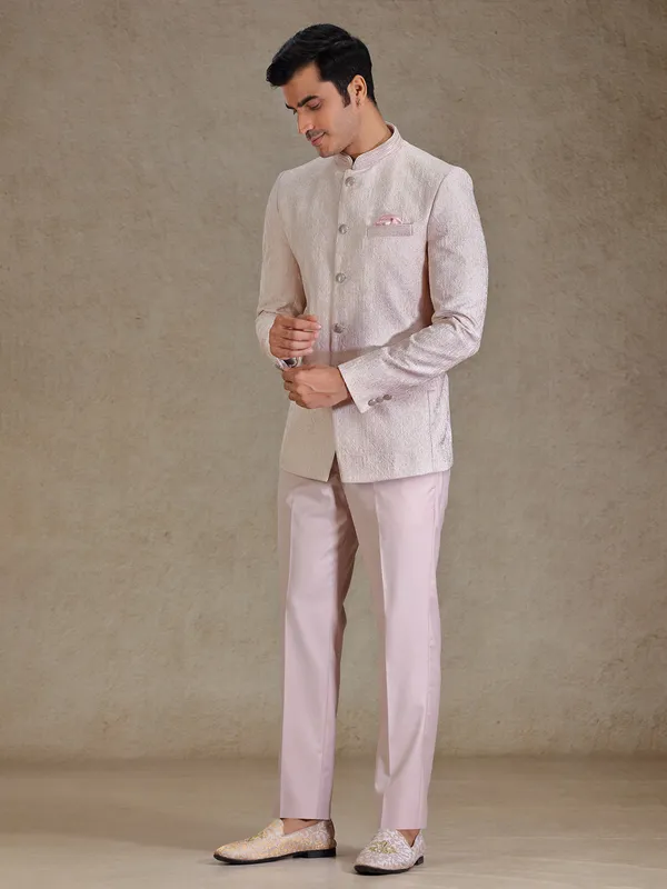 Pink resham weaved jodhpuri for reception