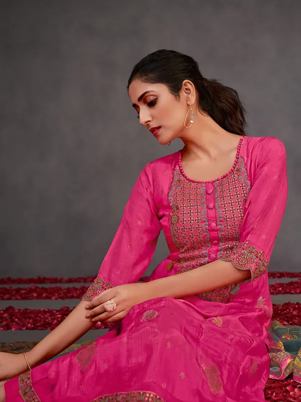 Pink salwar suit in muslin silk