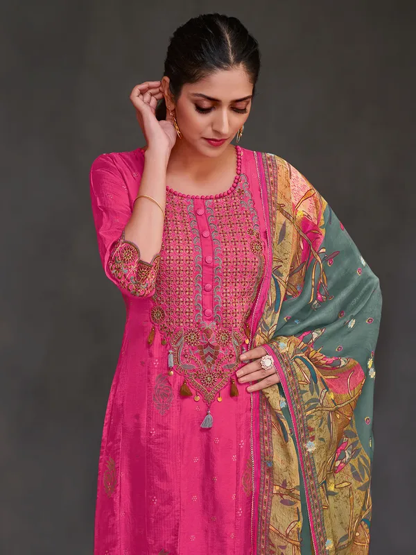 Pink salwar suit in muslin silk