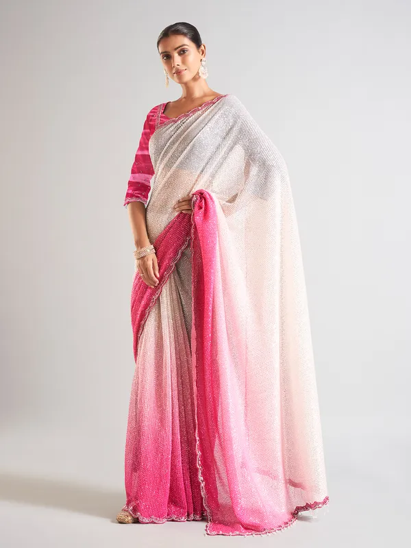 Pink saree for reception in sequins