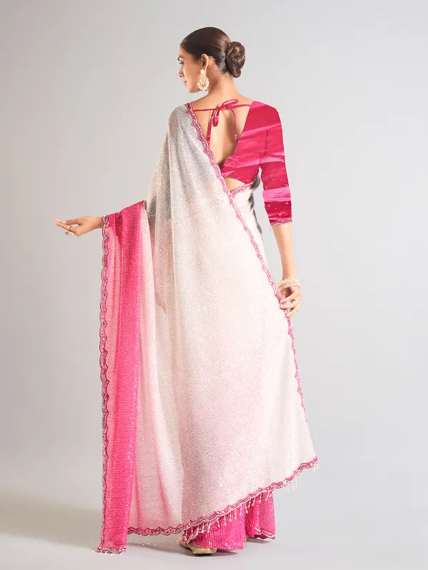 Pink saree for reception in sequins