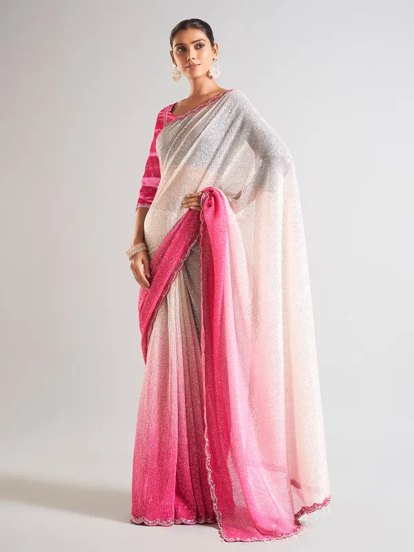 Pink saree for reception in sequins