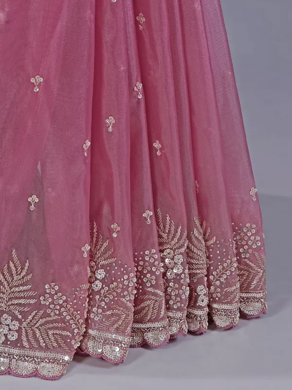 Pink saree for wedding in tissue silk
