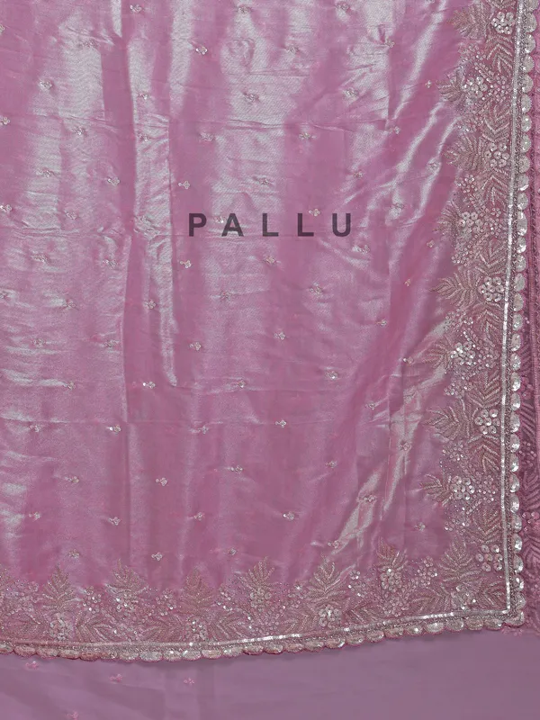 Pink saree for wedding in tissue silk