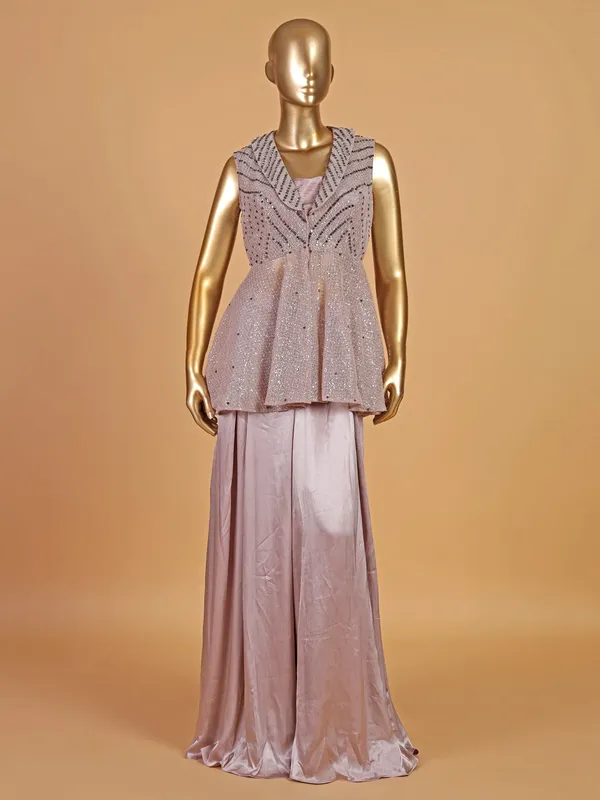 Pink satin palazzo salwar suit