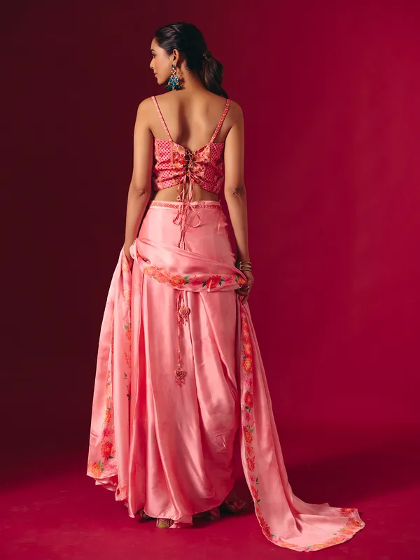 Pink satin silk indo western partywear suit
