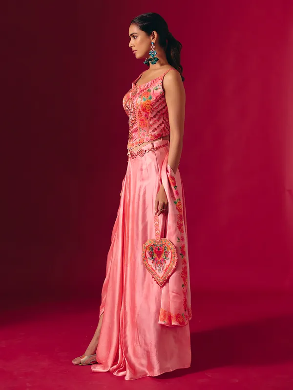 Pink satin silk indo western partywear suit
