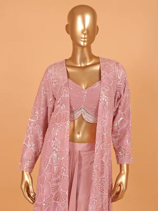 Pink satin silk indowestern suit for partywear