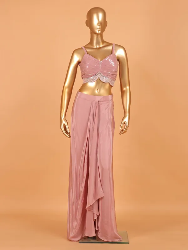 Pink satin silk indowestern suit for partywear