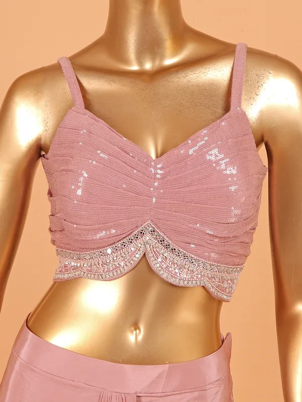 Pink satin silk indowestern suit for partywear