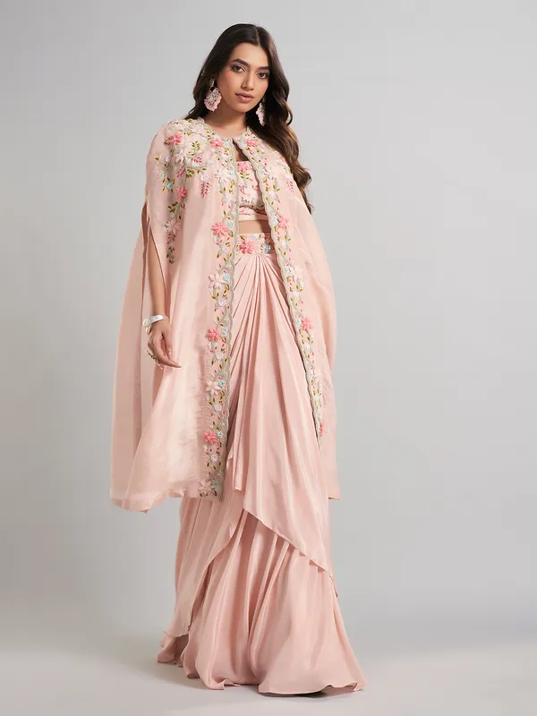 Pink satin silk jacket style indo western suit