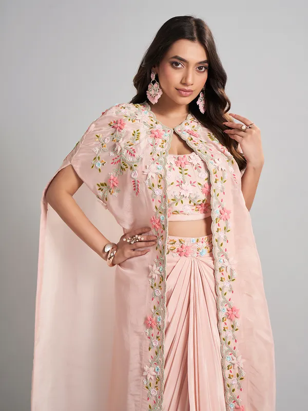 Pink satin silk jacket style indo western suit