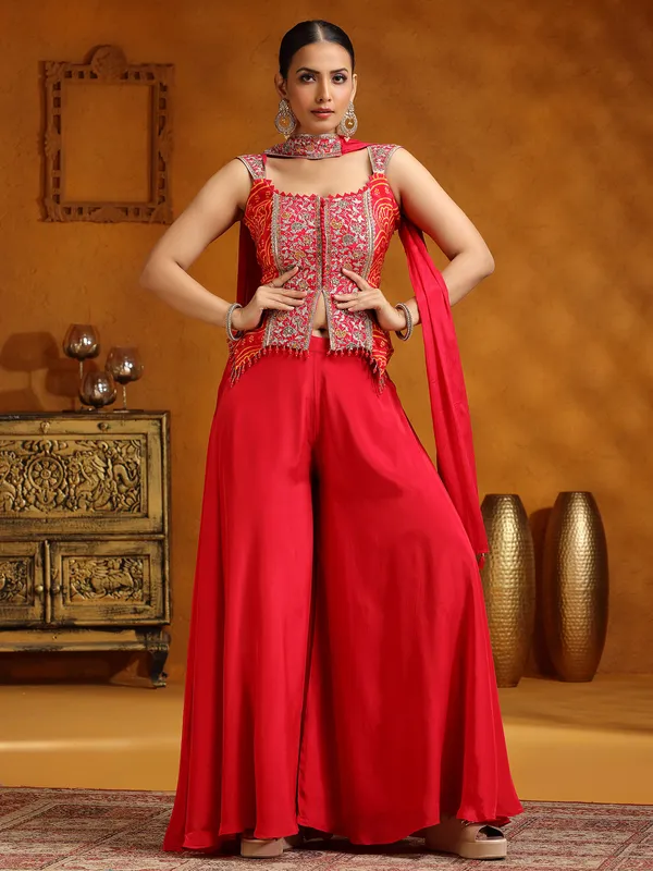 Pink satin silk palazzo suit for women with dupatta