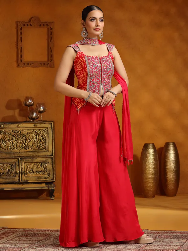 Pink satin silk palazzo suit for women with dupatta