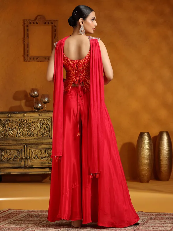 Pink satin silk palazzo suit for women with dupatta