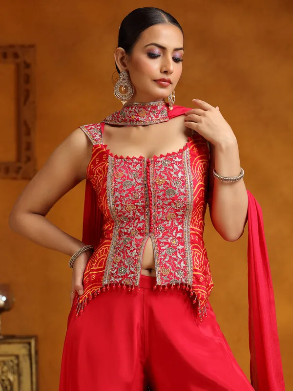 Pink satin silk palazzo suit for women with dupatta
