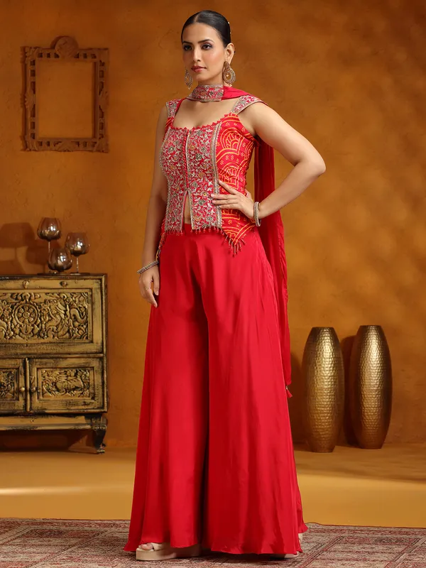 Pink satin silk palazzo suit for women with dupatta