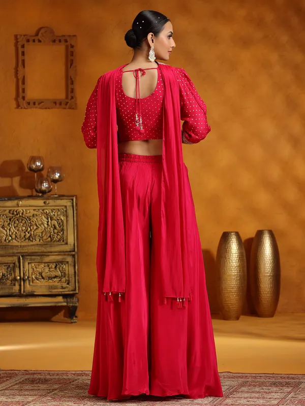 Pink satin silk palazzo suit with dupatta