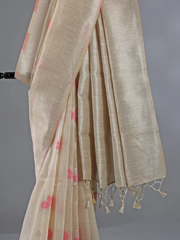 Pink semi cotton elegant silk saree for women