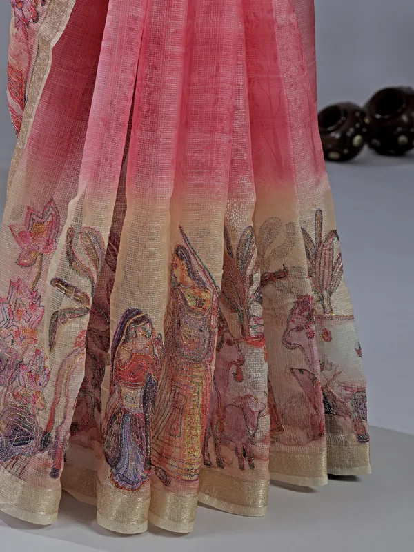Pink semi cotton festival wear saree