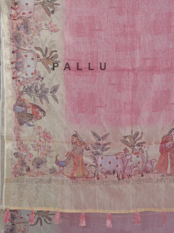 Pink semi cotton festival wear saree