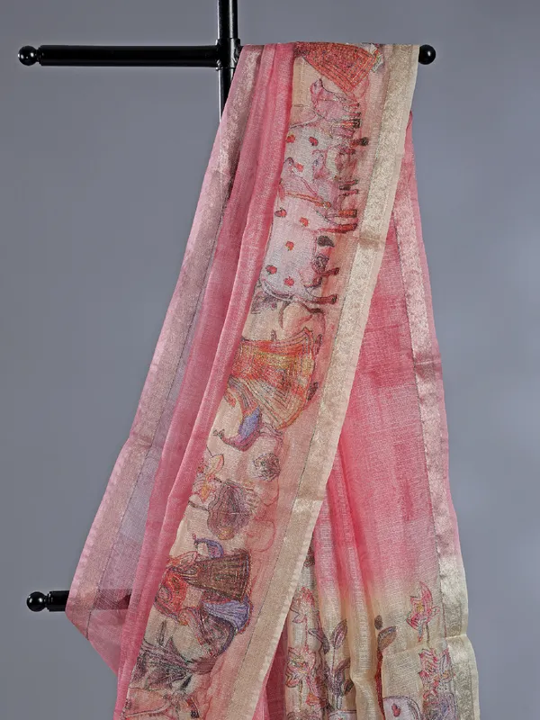 Pink semi cotton festival wear saree