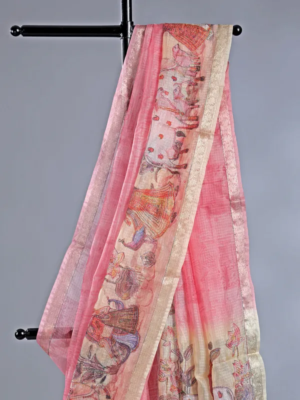 Pink semi cotton festival wear saree