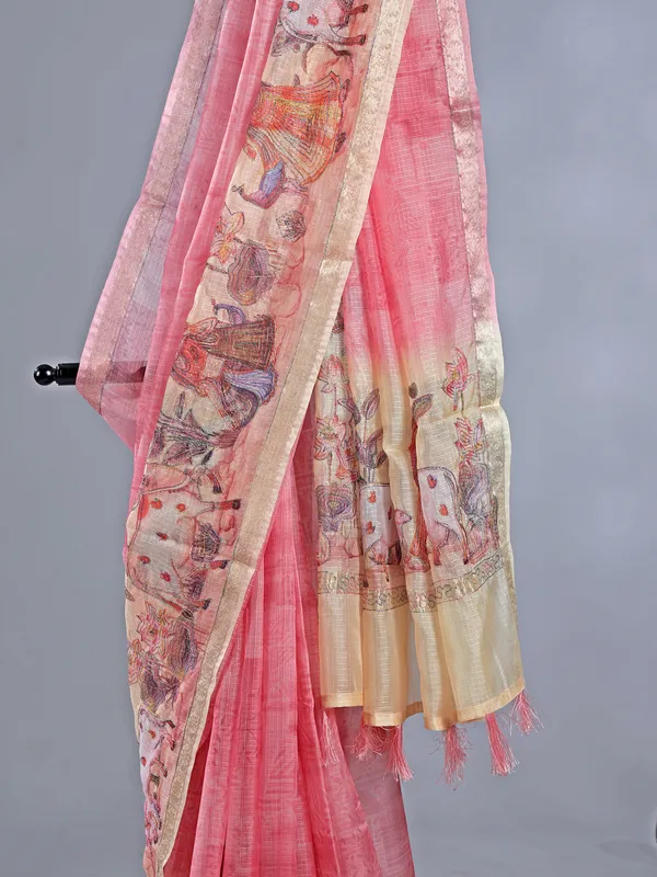 Pink semi cotton festival wear saree