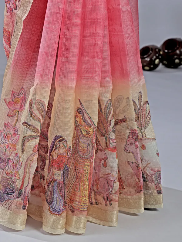 Pink semi cotton festival wear saree