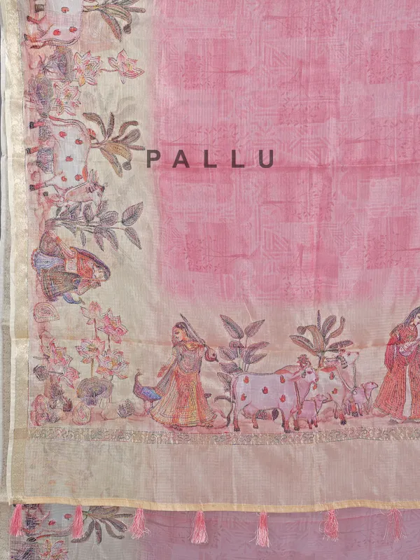 Pink semi cotton festival wear saree
