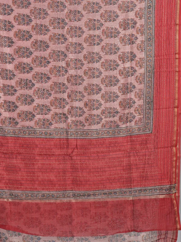 Pink semi cotton printed saree with thread work