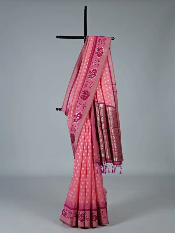 Pink semi cotton silk saree for special ocassions