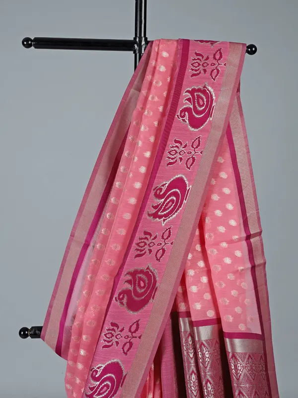Pink semi cotton silk saree for special ocassions