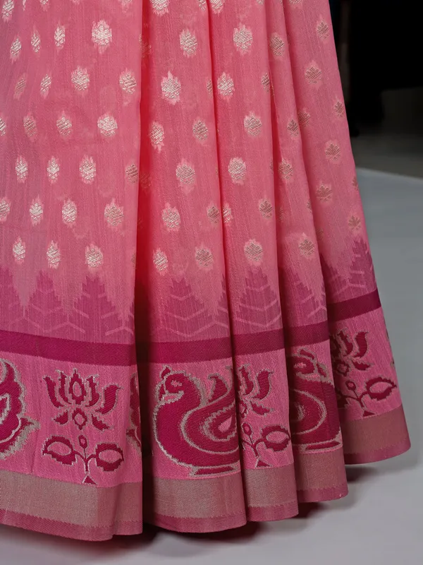 Pink semi cotton silk saree for special ocassions