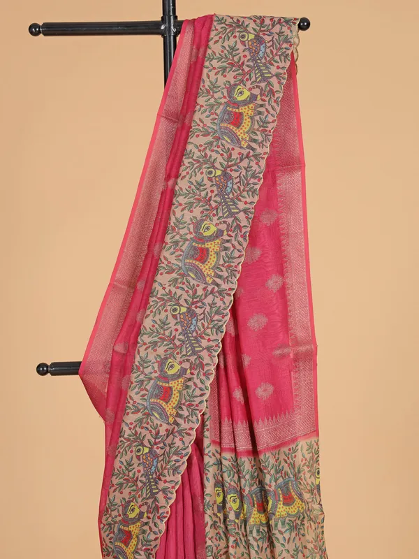 Pink semi cotton silk zari weaving saree