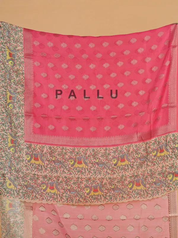 Pink semi cotton silk zari weaving saree
