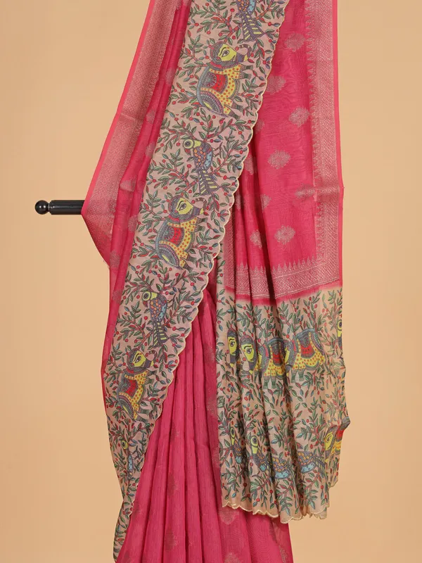 Pink semi cotton silk zari weaving saree