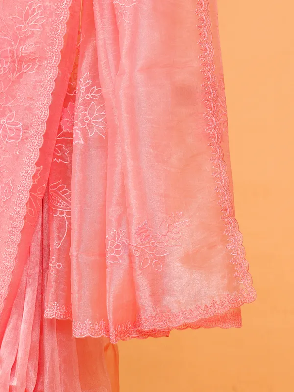 Pink semi organza saree for women